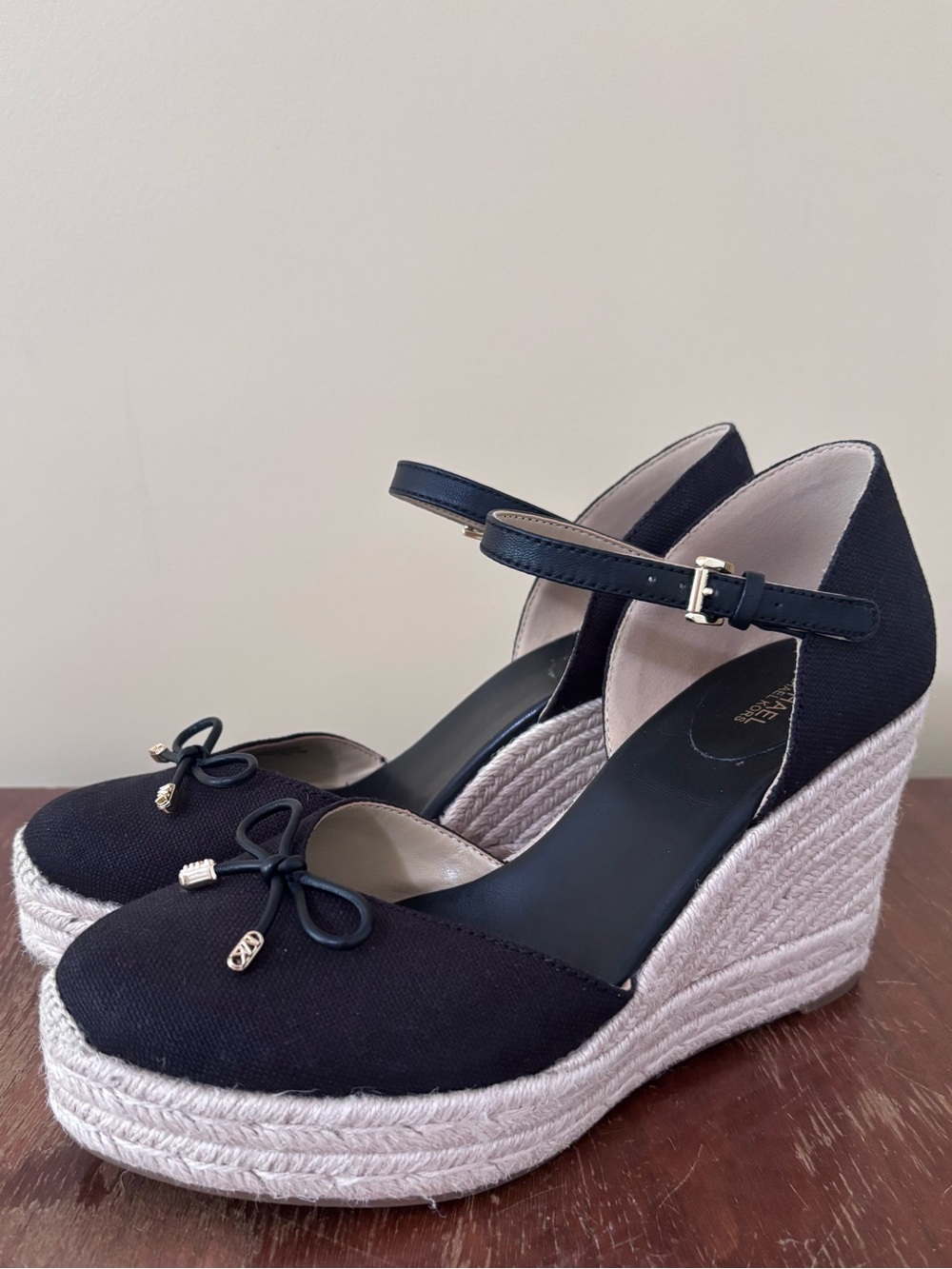 Michael Kors| ‘Nori’ Black Canvas 4.5” Espadrille Wedge w/Ankle Strap Sz 9.5